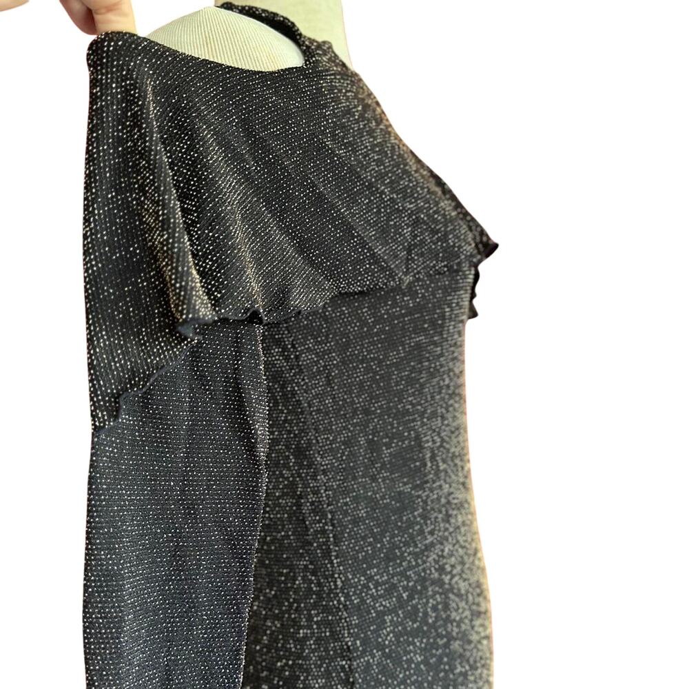 Womens Top Size Small Black Gold Details Open Shoulder Ruffle Detail Glam Party - Picture 3 of 8
